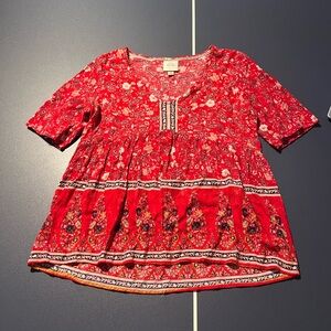 Knox Rose Red and White Floral Blouse